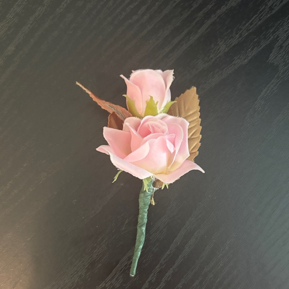 Pink Rose Boutonniere Corsage - Faux Floral Accent
